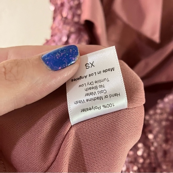 Lucy In The Sky Olivia Plunge Neck Tie Back Sequin Mini Dress in Light Pink - Picture 8 of 9